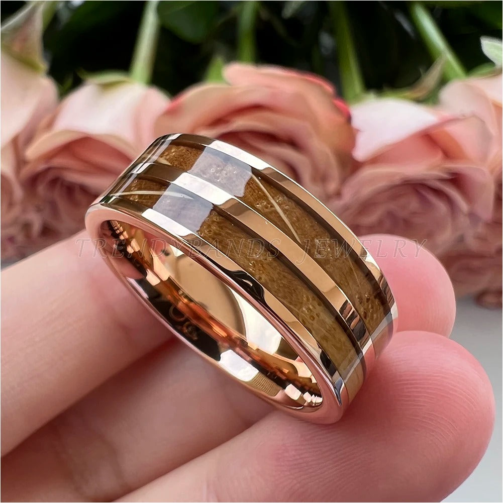 8mm Tungsten Wood Inlay Couple Ring