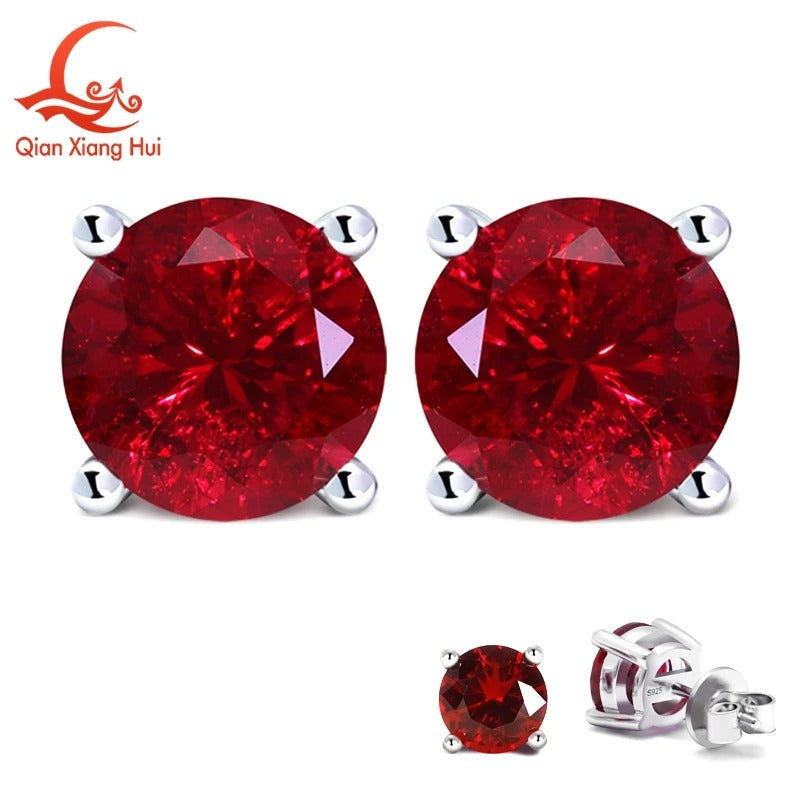 Lab-Created Ruby S925 Silver Stud Earrings