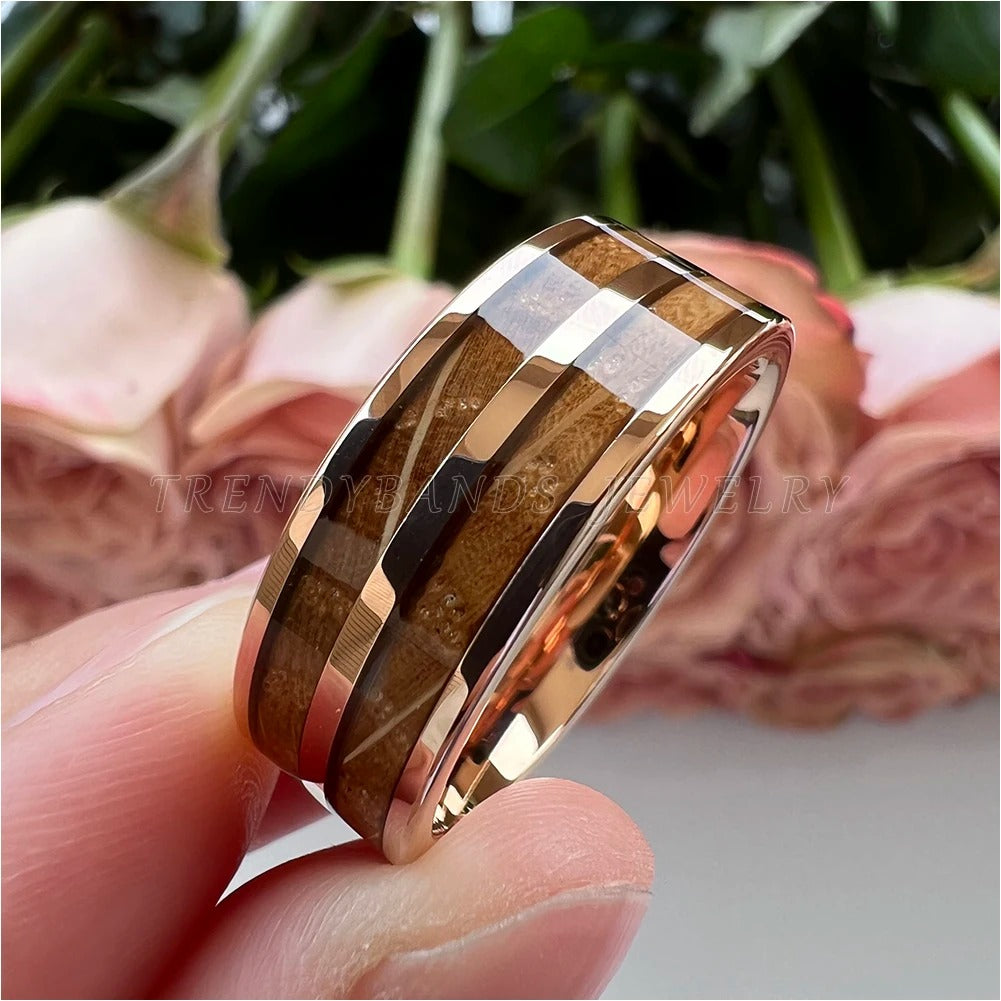 8mm Tungsten Wood Inlay Couple Ring