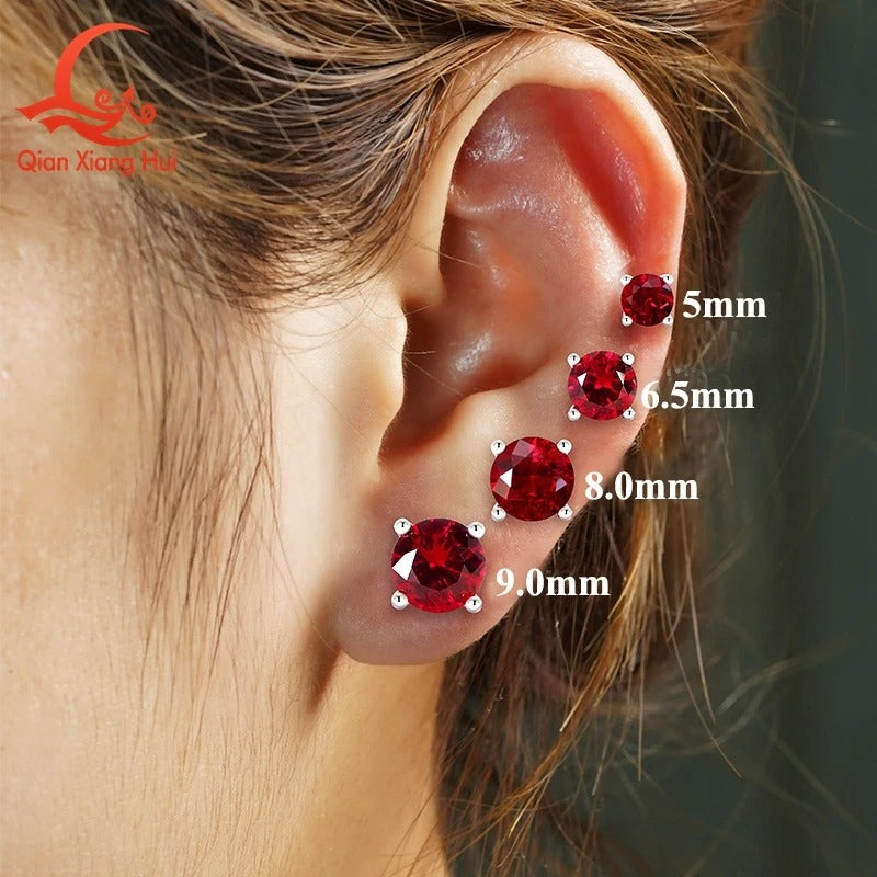 Lab-Created Ruby S925 Silver Stud Earrings