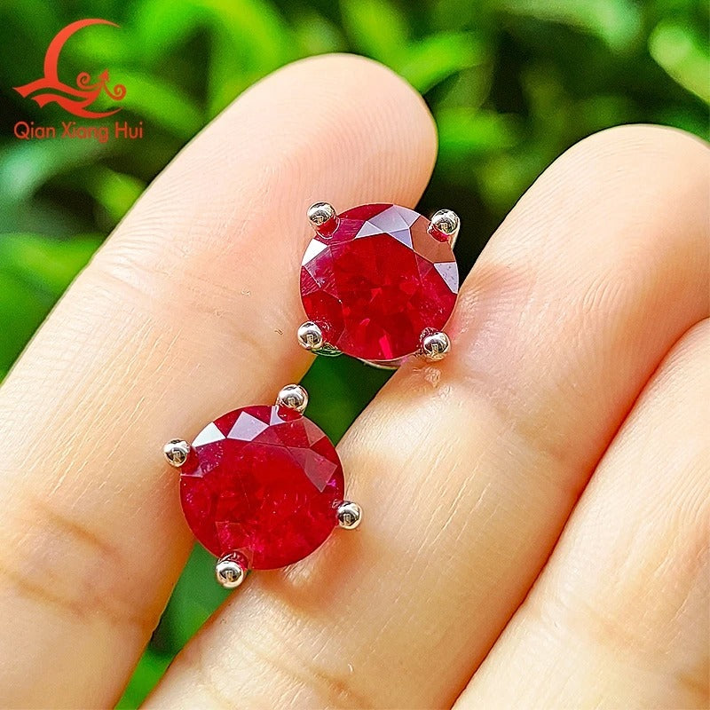 Lab-Created Ruby S925 Silver Stud Earrings
