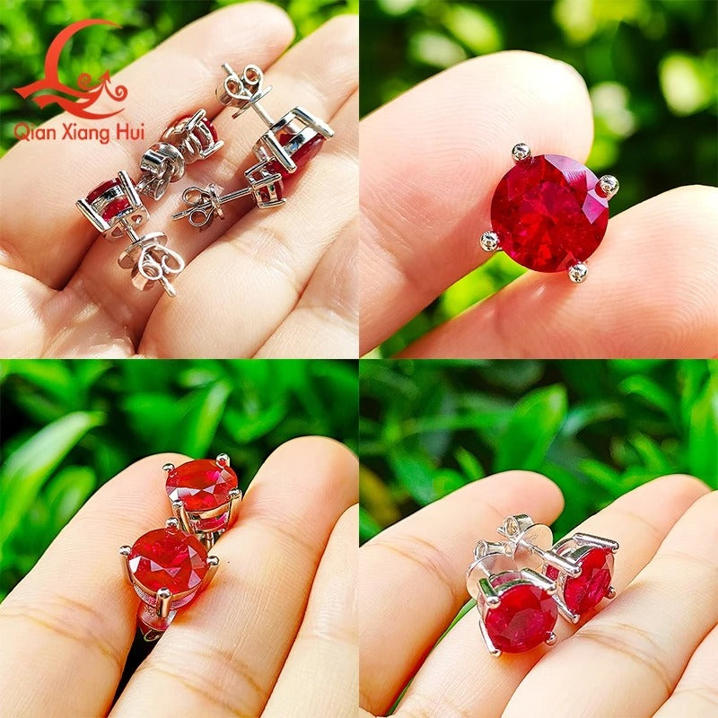 Lab-Created Ruby S925 Silver Stud Earrings