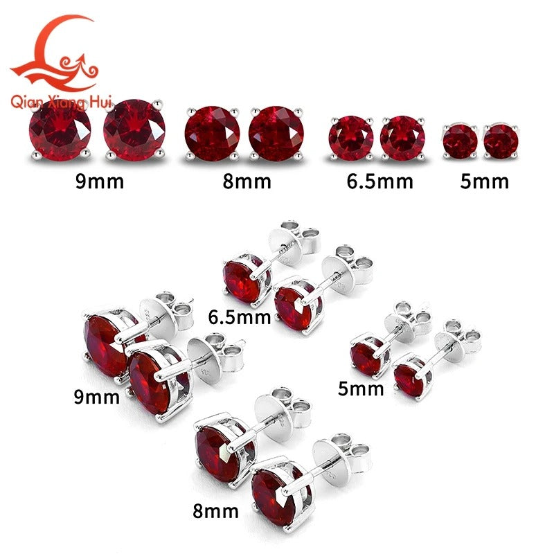 Lab-Created Ruby S925 Silver Stud Earrings