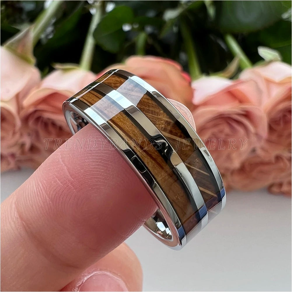 8mm Tungsten Wood Inlay Couple Ring